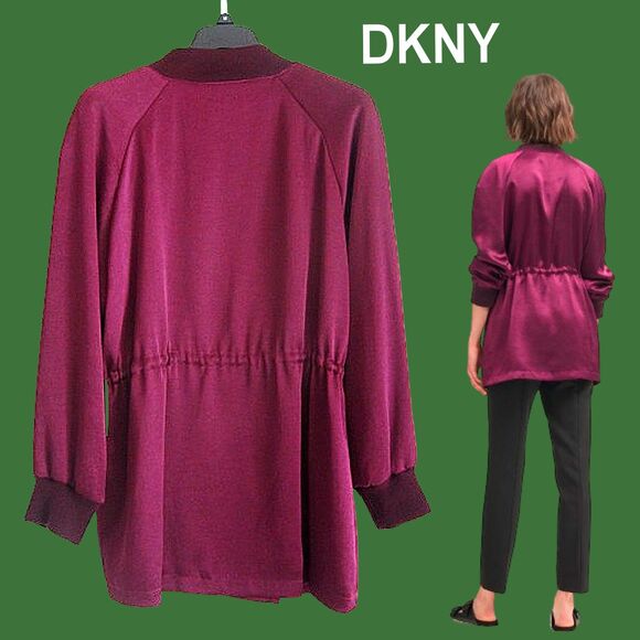DKNY NEW Elongated Velour Peplum Collarless Drawstring Aglets Jacket M - Picture 11 of 12